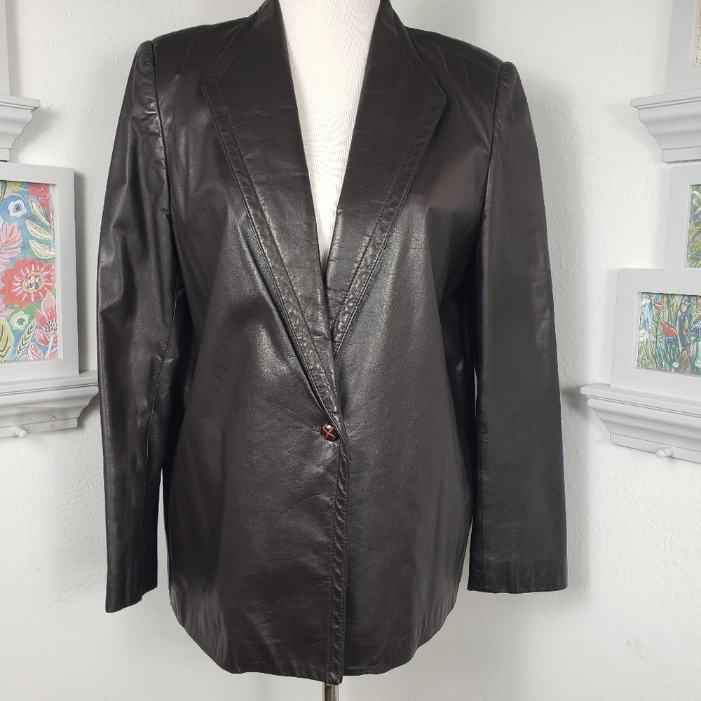 Peter Caruso Brown Leather w/ Braided Buttons - Vintage Classic Normcore 16